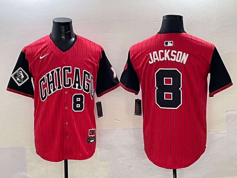 Men Chicago White Sox 8 Jackson Red Stripe Joint Name Nike 2025 MLB Jersey style 33